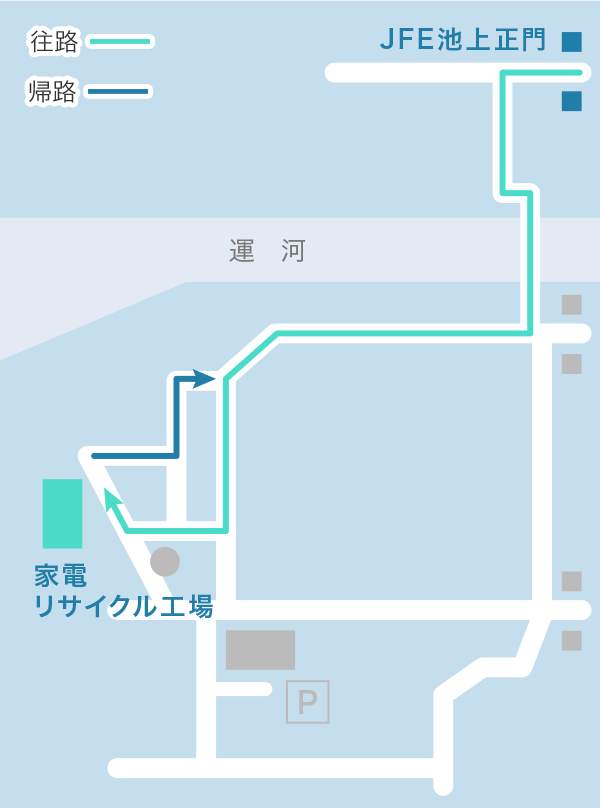 家電リサイクル工場までの構内ルートマップ