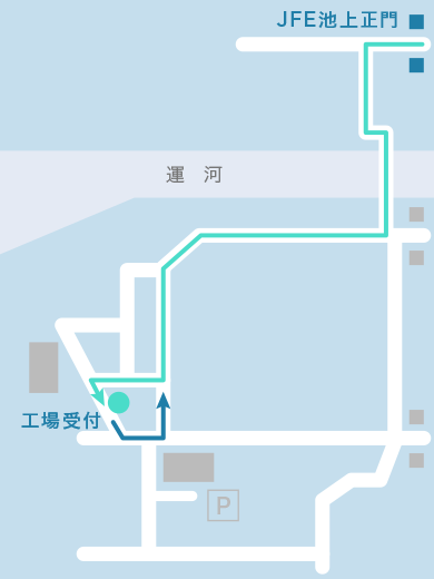 工場受付までの構内ルートマップ